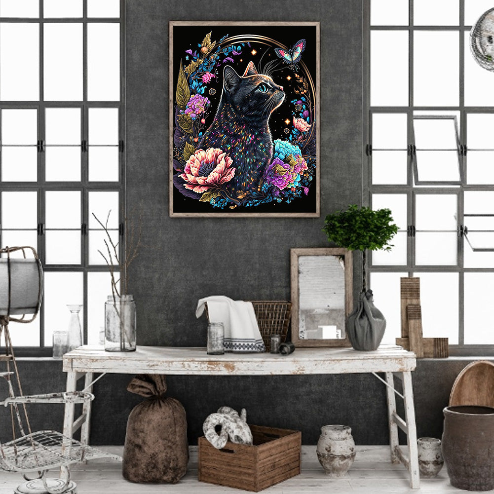 Exquisite Black Cat - Full Round Drill Diamond Painting 30*40CM