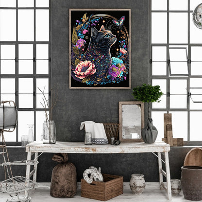 Exquisite Black Cat - Full Round Drill Diamond Painting 30*40CM