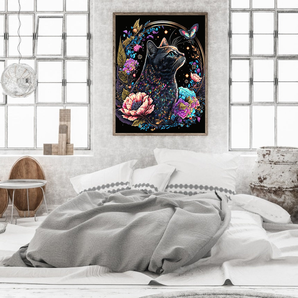 Exquisite Black Cat - Full Round Drill Diamond Painting 30*40CM