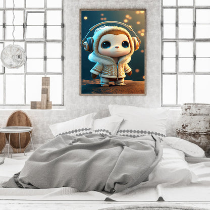 Monkey With Headphones - Full Round Drill Diamond Painting 30*40CM
