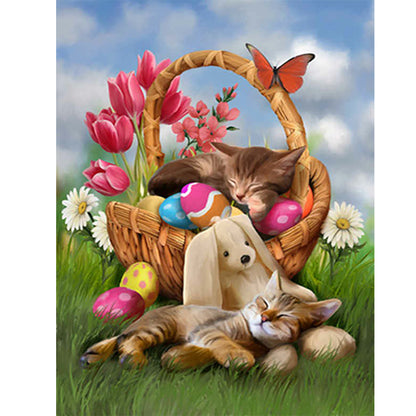 Easter Egg Kitty - Full Round Drill Diamond Painting 30*40CM