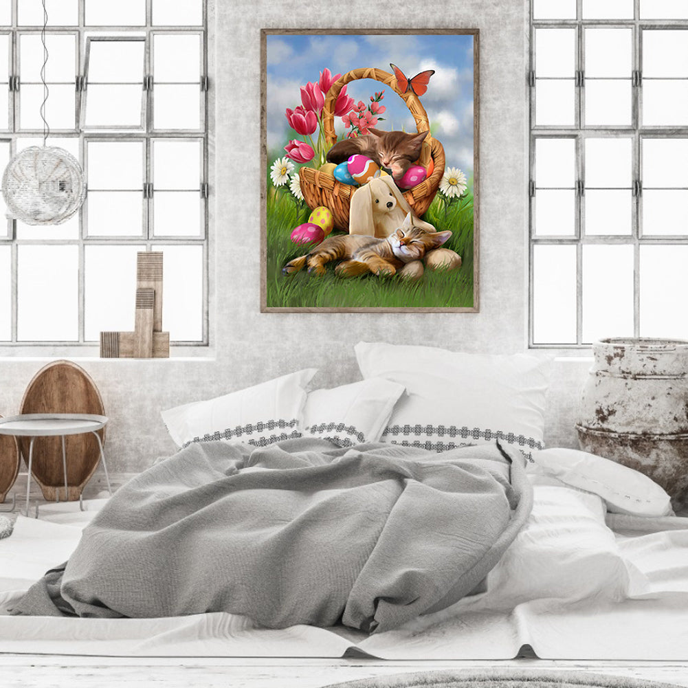 Easter Egg Kitty - Full Round Drill Diamond Painting 30*40CM