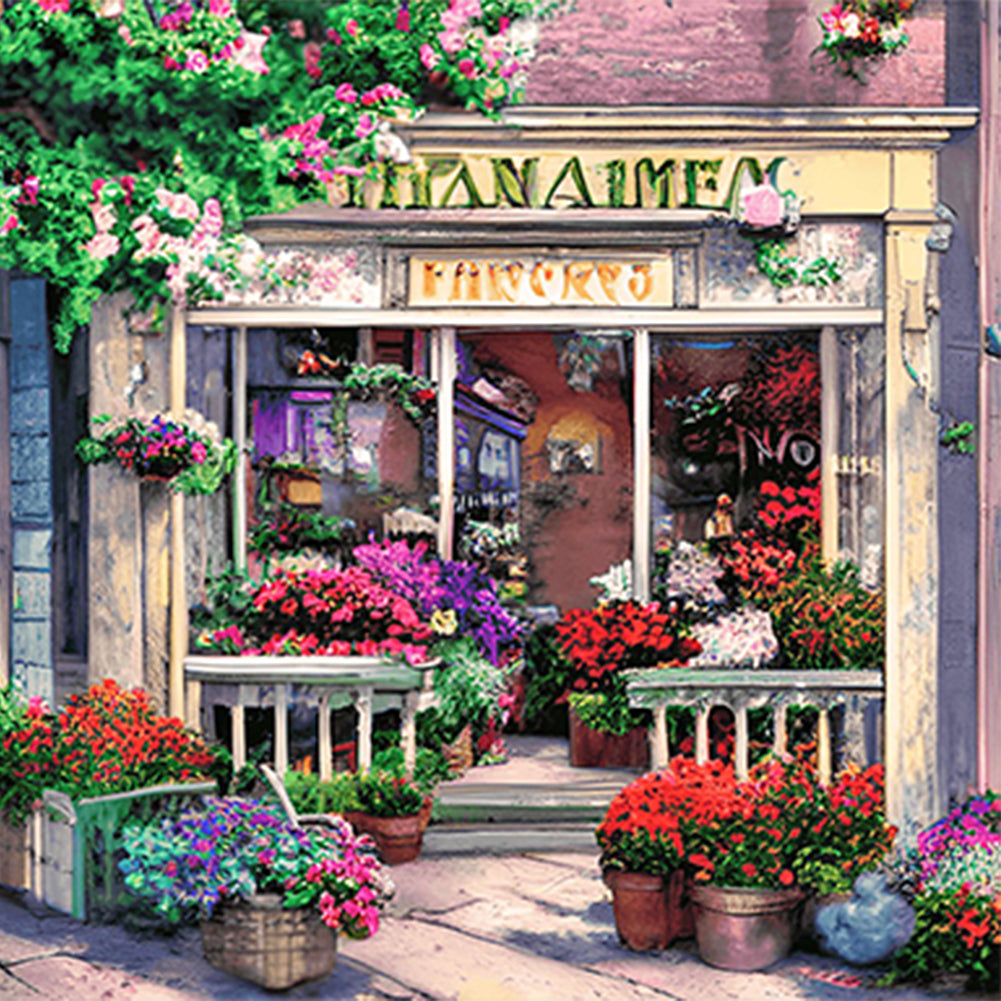 Flower Shop Entrance - Full Round Drill Diamond Painting 40*40CM