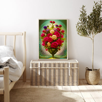 Gorgeous Rose Bouquet In Vase - Full Round Drill Diamond Painting 30*40CM