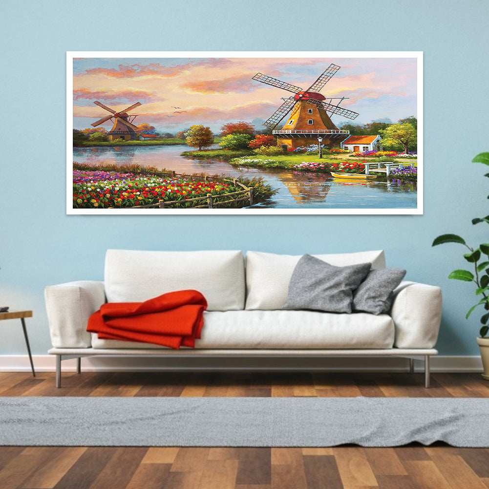 Pastoral Windmill - Full Square Drill Diamond Painting 80*40CM