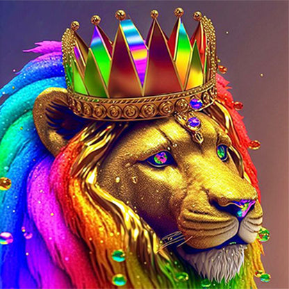 Colorful Lion Head - Full Round Drill Diamond Painting 30*30CM