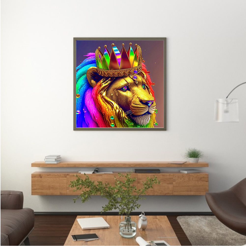 Colorful Lion Head - Full Round Drill Diamond Painting 30*30CM