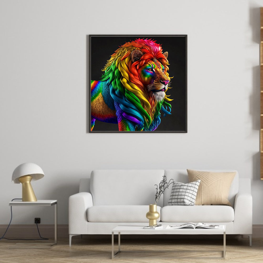 Colorful Lion Head - Full Round Drill Diamond Painting 30*30CM