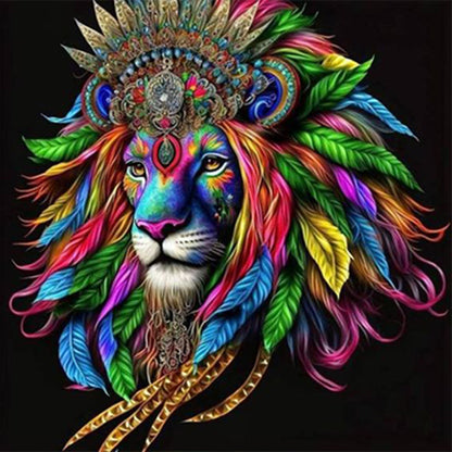 Colorful Lion Head - Full Round Drill Diamond Painting 30*30CM