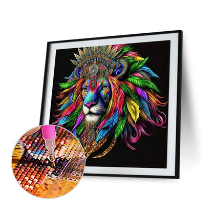 Colorful Lion Head - Full Round Drill Diamond Painting 30*30CM