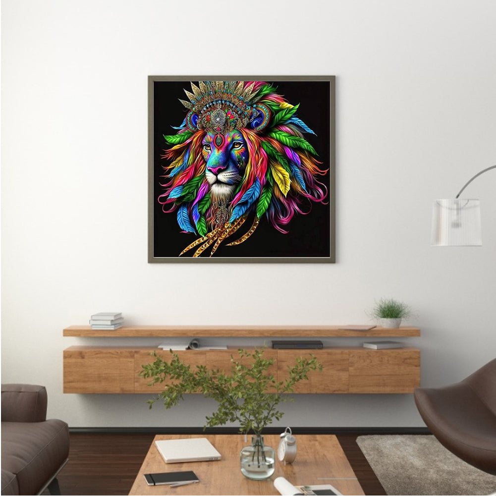 Colorful Lion Head - Full Round Drill Diamond Painting 30*30CM