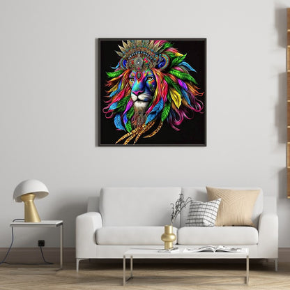 Colorful Lion Head - Full Round Drill Diamond Painting 30*30CM