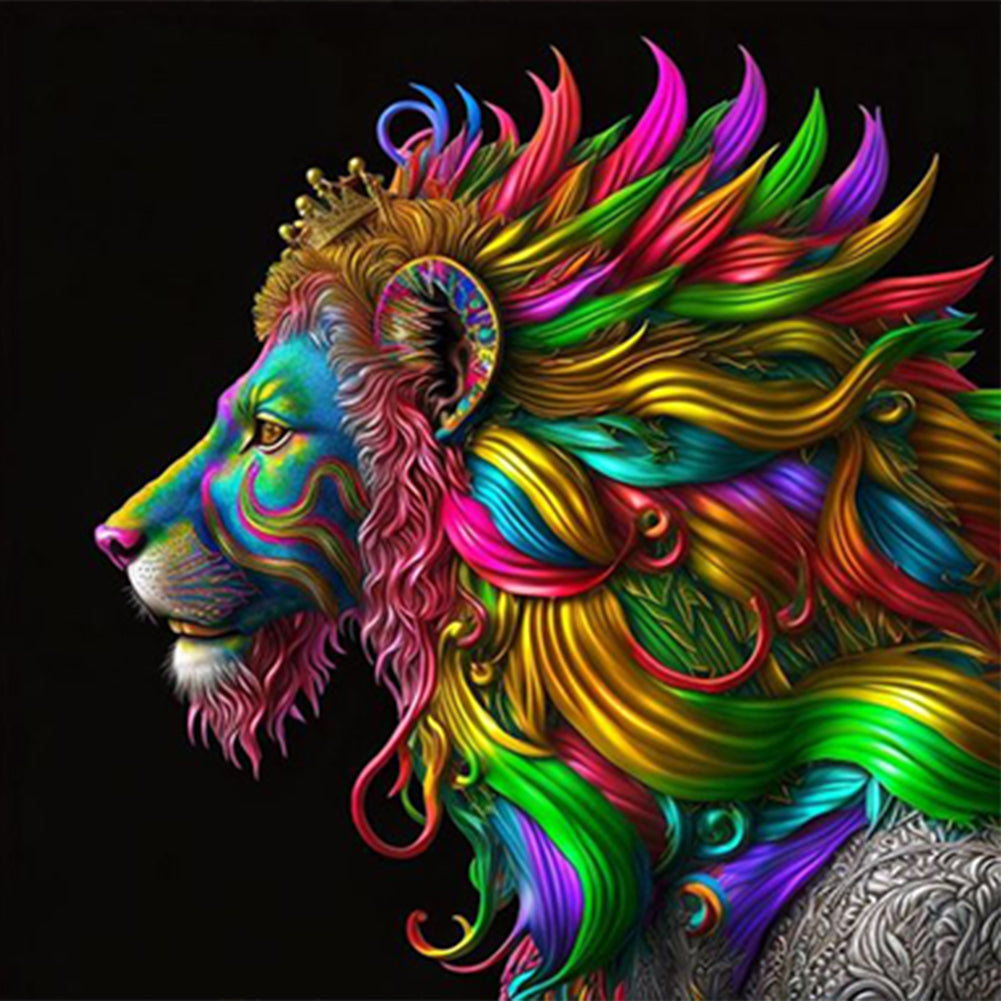 Colorful Lion Head - Full Round Drill Diamond Painting 30*30CM