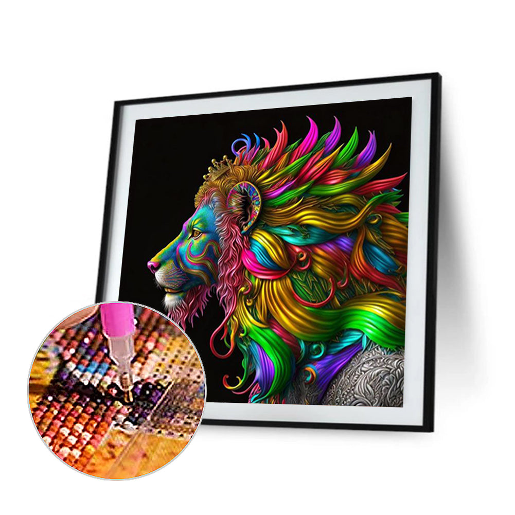 Colorful Lion Head - Full Round Drill Diamond Painting 30*30CM