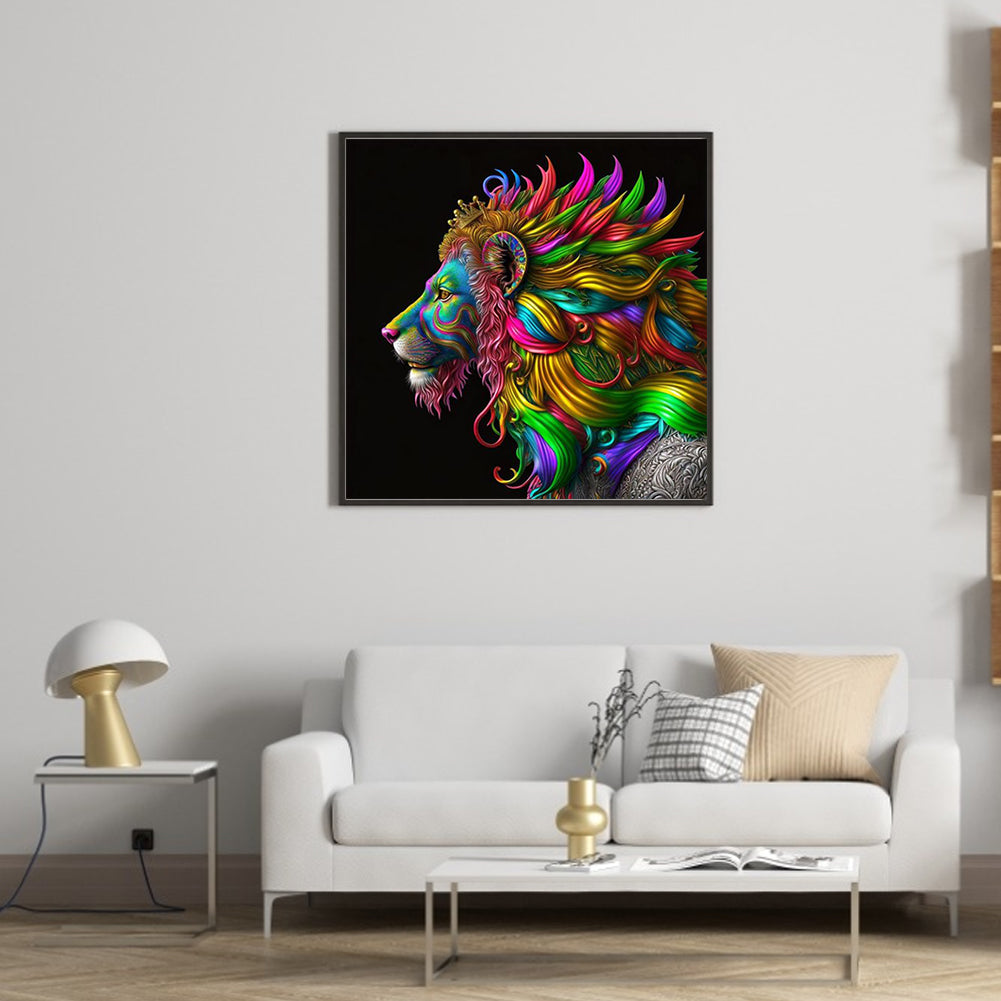 Colorful Lion Head - Full Round Drill Diamond Painting 30*30CM