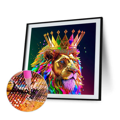 Colorful Lion Head - Full Round Drill Diamond Painting 30*30CM