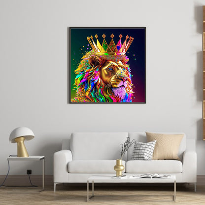 Colorful Lion Head - Full Round Drill Diamond Painting 30*30CM