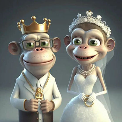 Wedding Animal - Monkey - Full Round Drill Diamond Painting 30*30CM