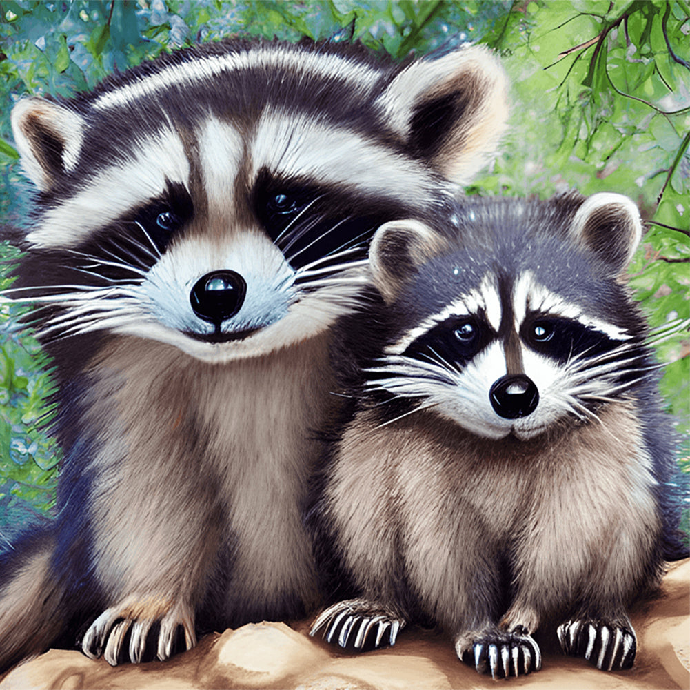 Raccoon Mother And Child - Full Round Drill Diamond Painting 30*30CM