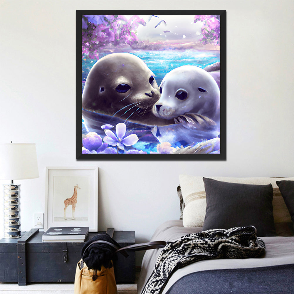 Seal Mother And Child - Full Round Drill Diamond Painting 30*30CM
