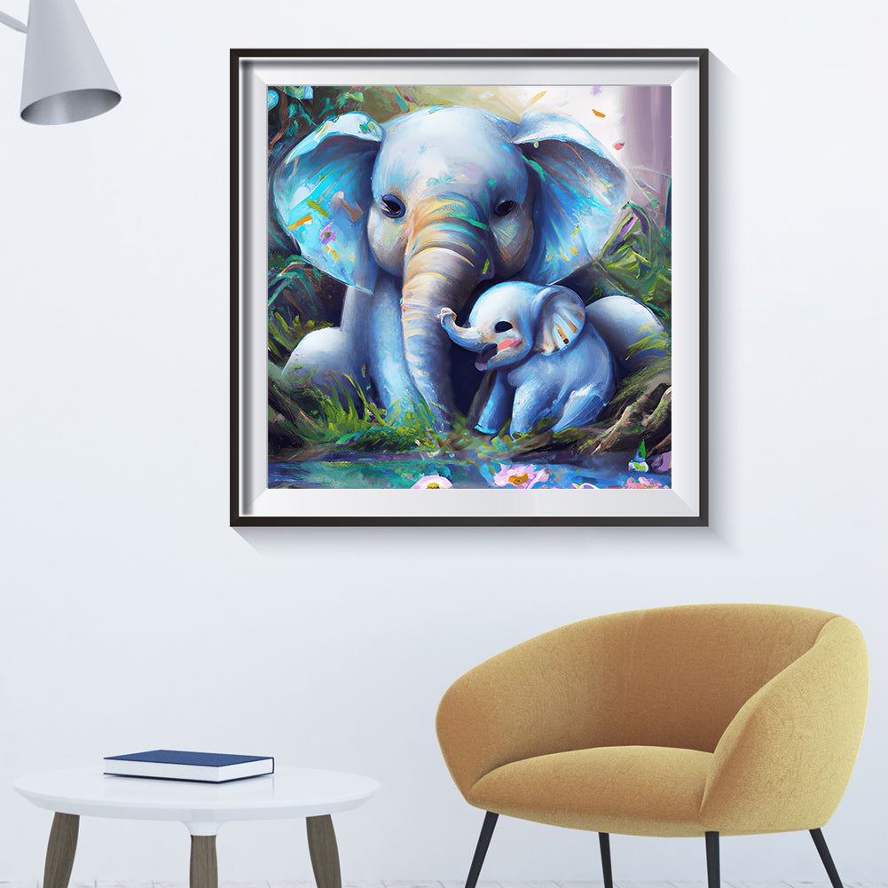 Elephant Mother And Child - Full Round Drill Diamond Painting 30*30CM