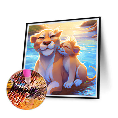 Lion Mother And Son - Full Round Drill Diamond Painting 30*30CM