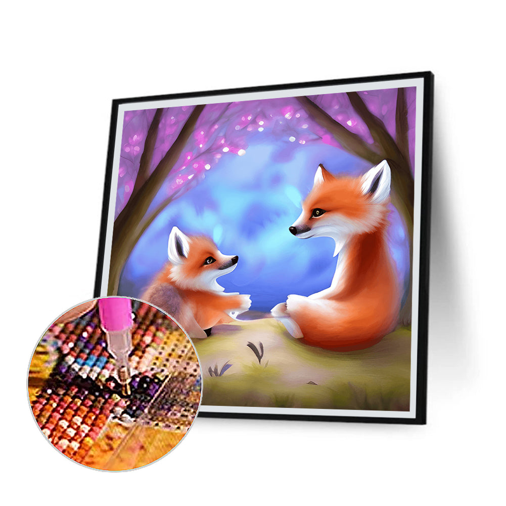 Fox Mother And Son - Full Round Drill Diamond Painting 30*30CM