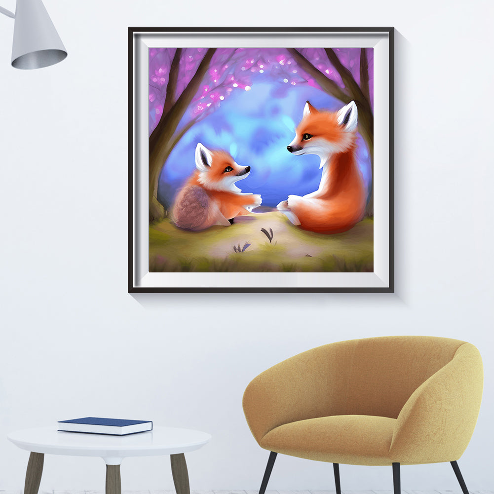 Fox Mother And Son - Full Round Drill Diamond Painting 30*30CM