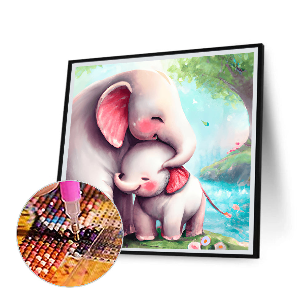 Elephant Mother And Child - Full Round Drill Diamond Painting 30*30CM