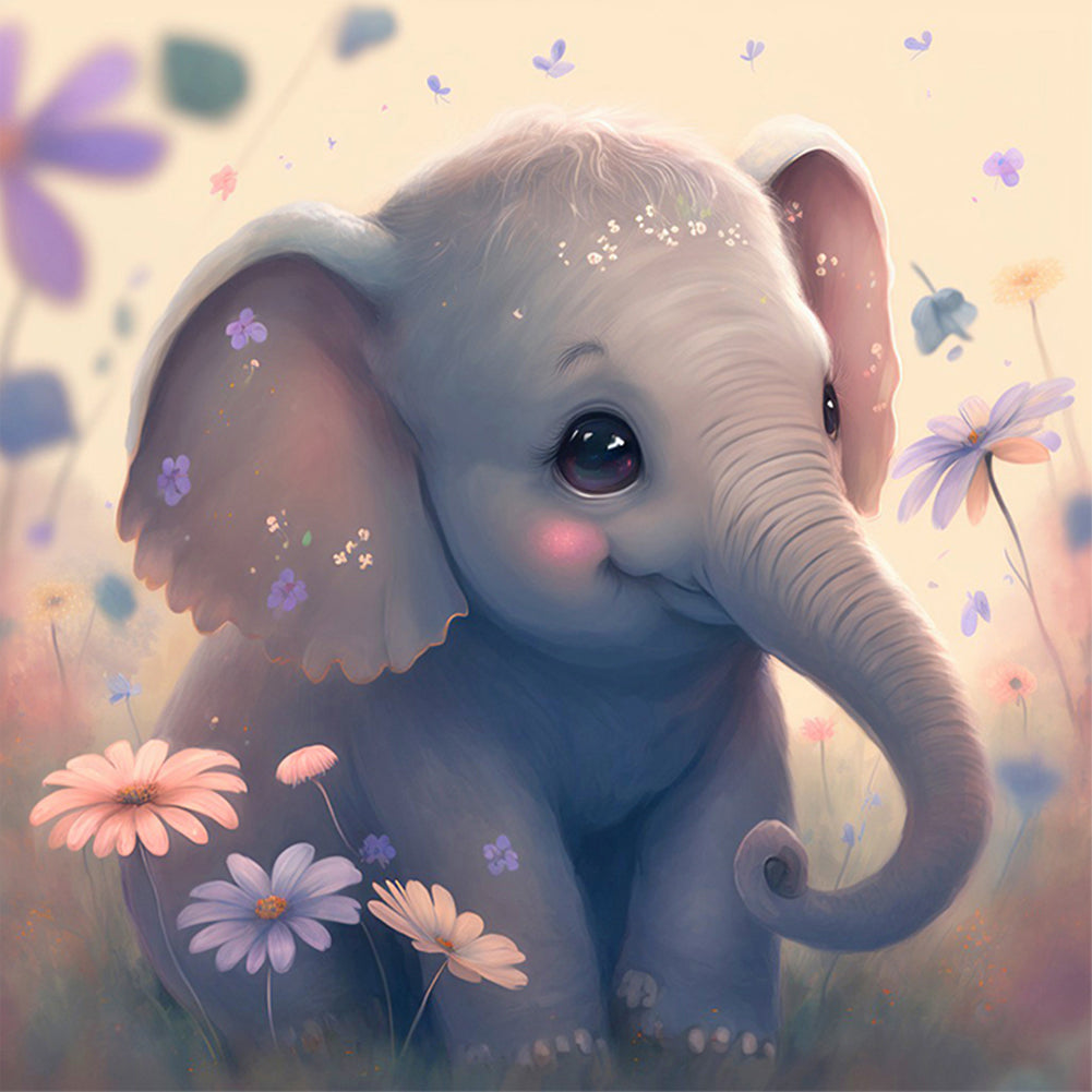 Cute Baby Elephant - Full Round Drill Diamond Painting 30*30CM