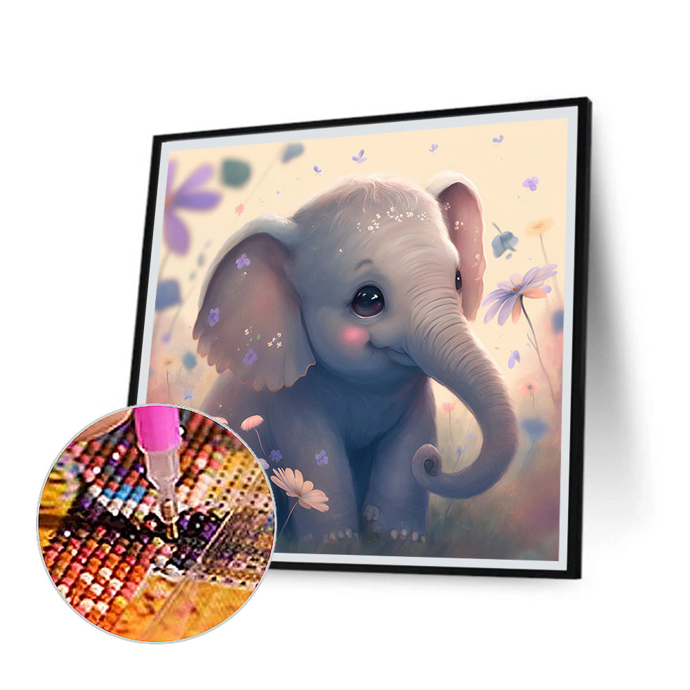 Cute Baby Elephant - Full Round Drill Diamond Painting 30*30CM