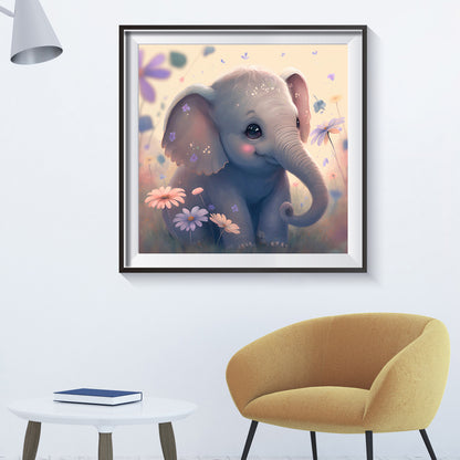 Cute Baby Elephant - Full Round Drill Diamond Painting 30*30CM