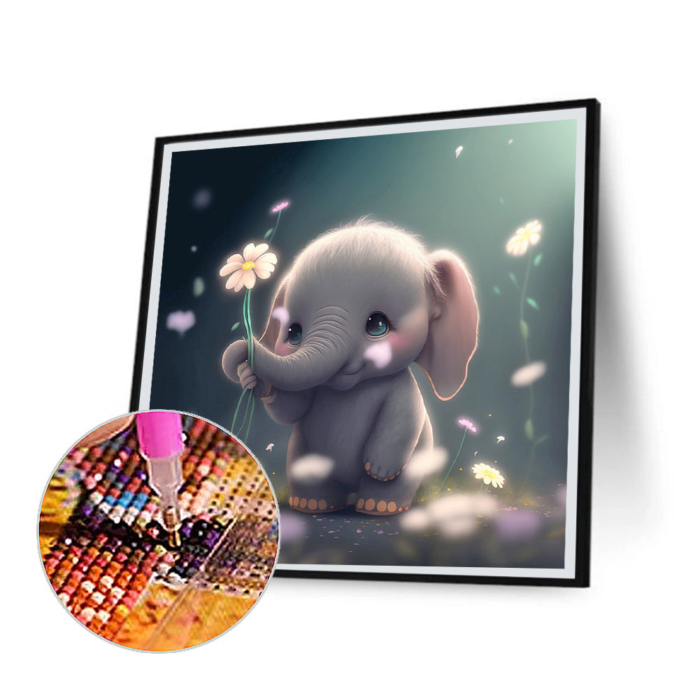 Cute Baby Elephant - Full Round Drill Diamond Painting 30*30CM