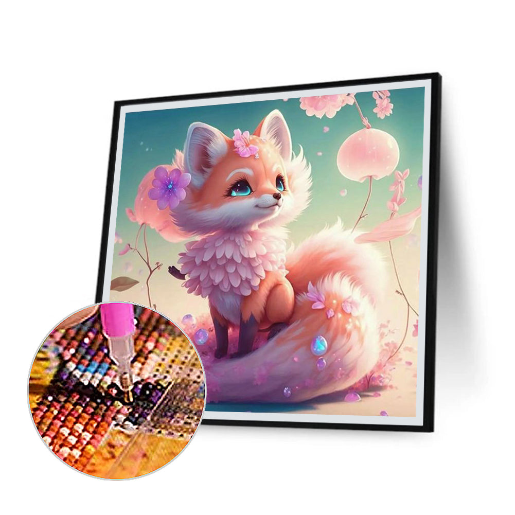 Pink Elf Fox - Full Round Drill Diamond Painting 30*30CM