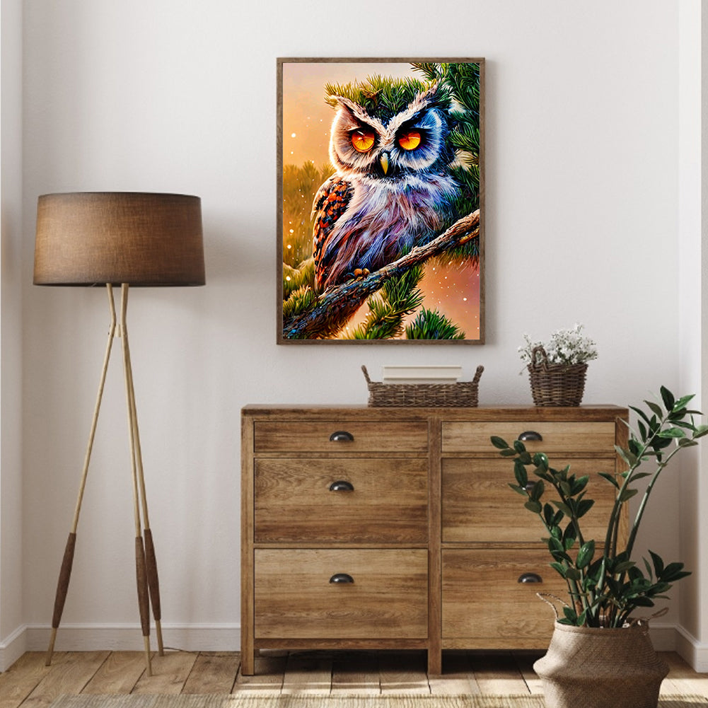 Owl On Branch - Full Round Drill Diamond Painting 30*40CM