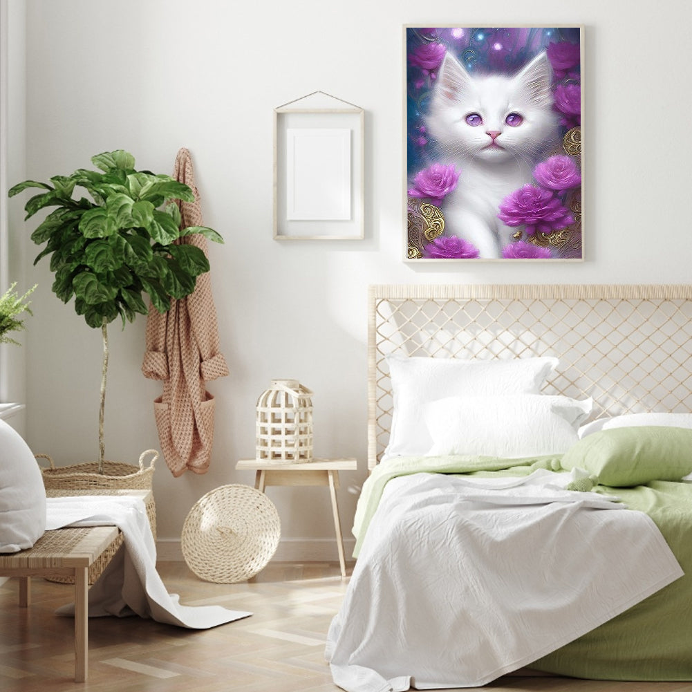 Fantasy White Cat - Full Round Drill Diamond Painting 30*40CM