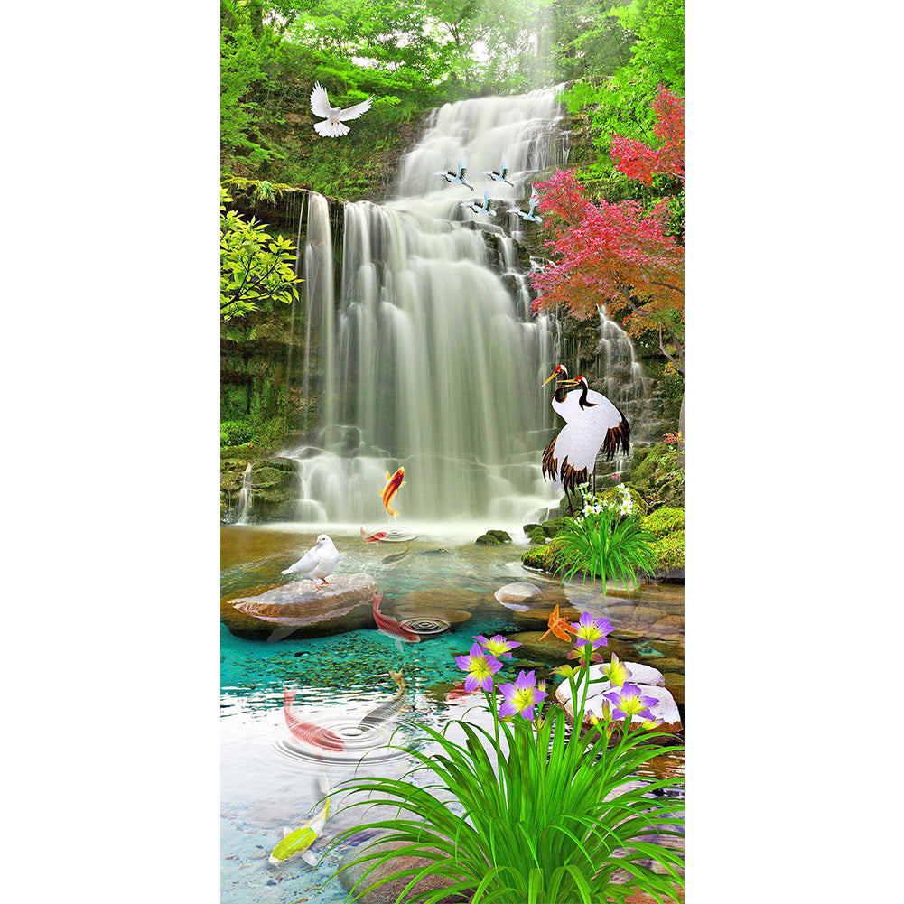 Forest Waterfall - Full Round Drill Diamond Painting 40*80CM