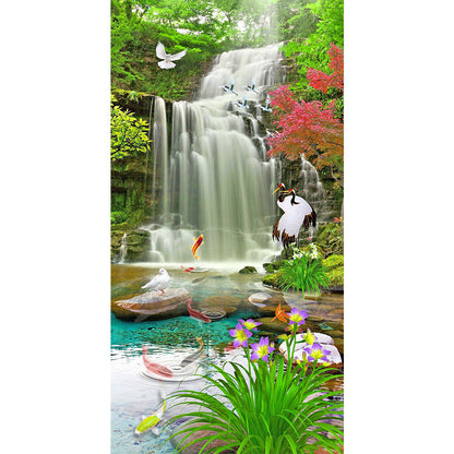 Forest Waterfall - Full Round Drill Diamond Painting 40*80CM