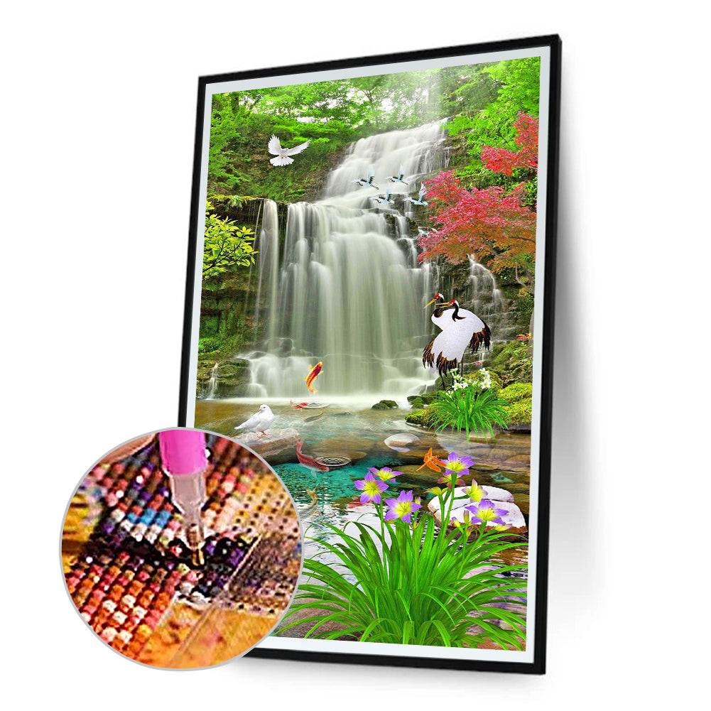 Forest Waterfall - Full Round Drill Diamond Painting 40*80CM