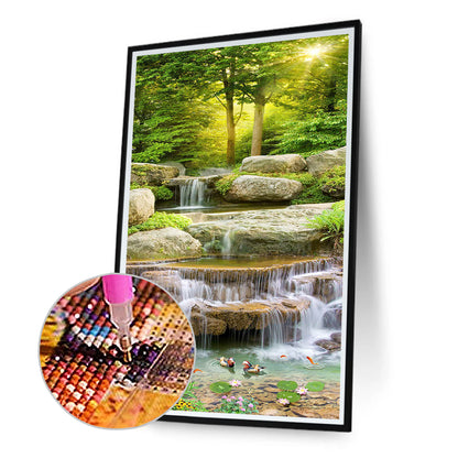 Forest Waterfall - Full Round Drill Diamond Painting 40*80CM