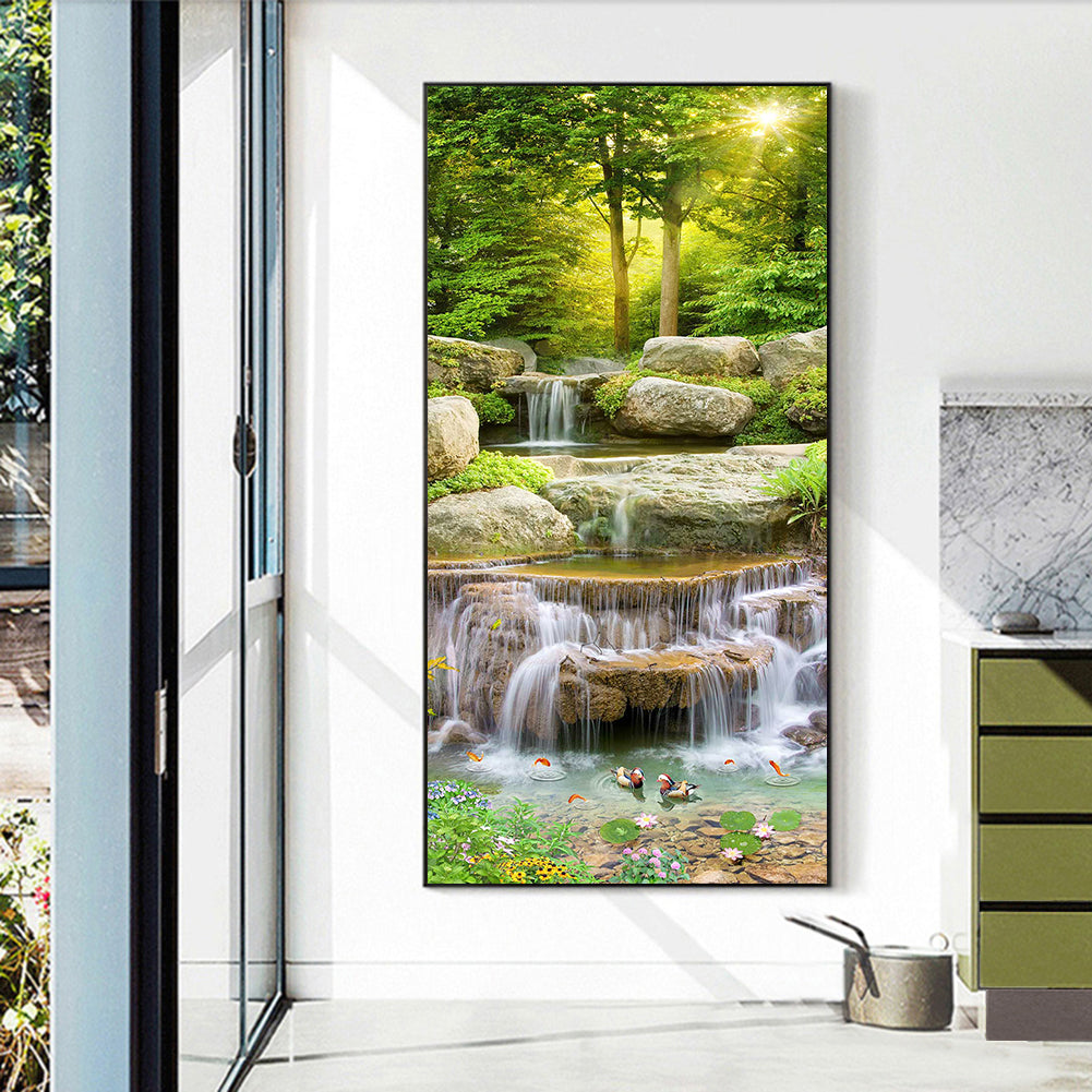 Forest Waterfall - Full Round Drill Diamond Painting 40*80CM