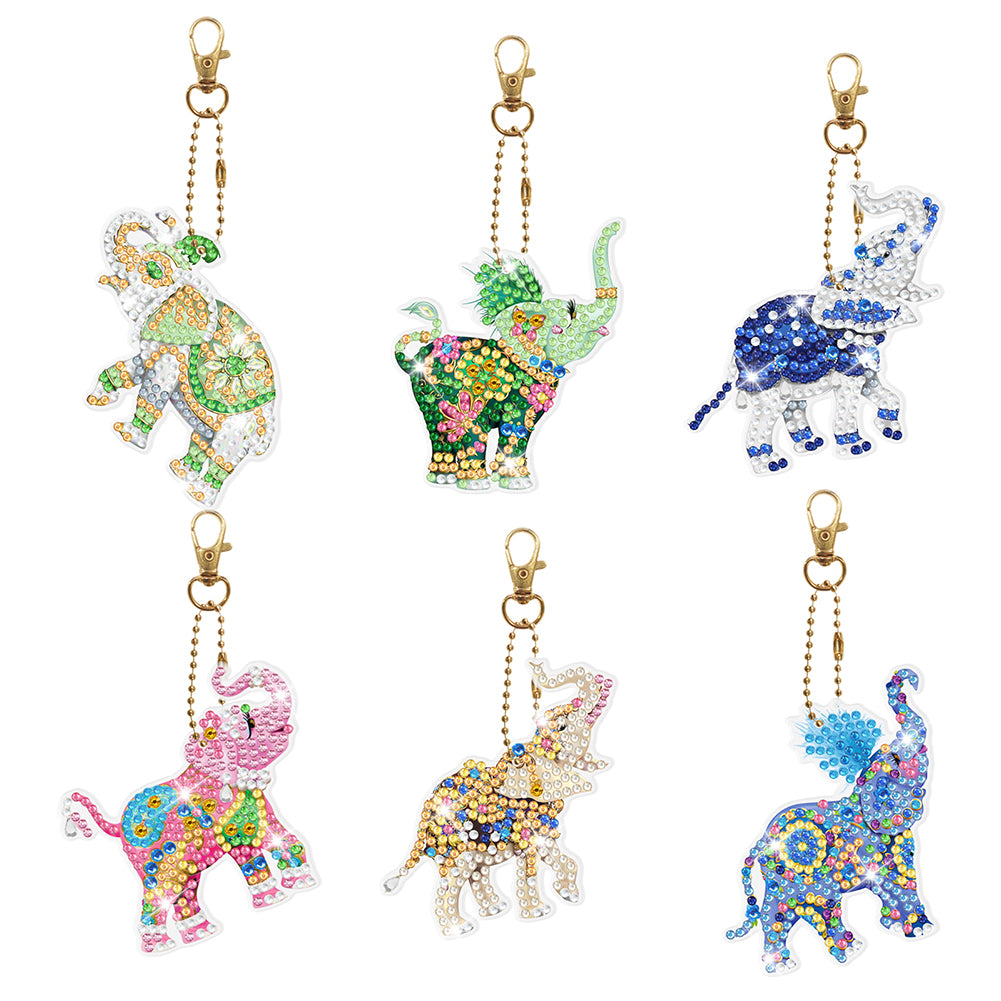 DIY Diamond Painting Keychains Kit 6Pcs Elephant