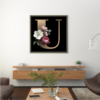 Dark Flower Letter U - Full Round Drill Diamond Painting 40*40CM