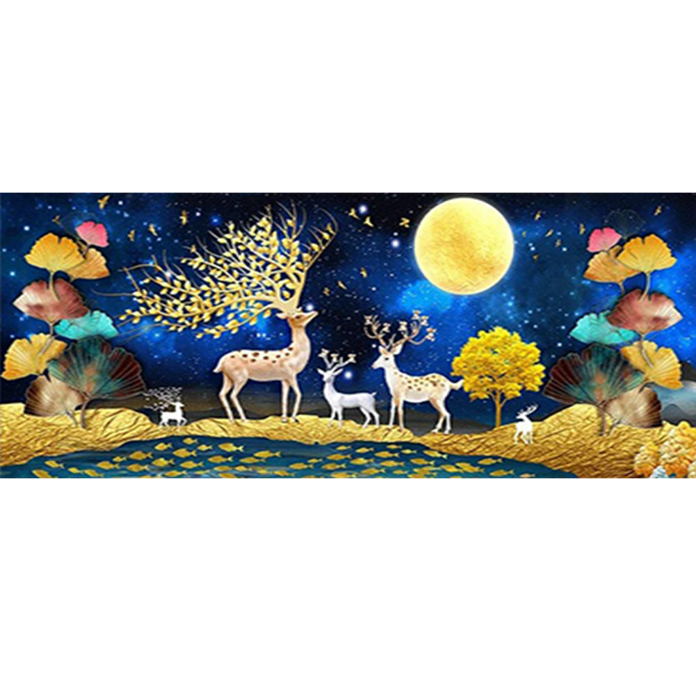 Ginkgo Leaf Elk Gold Leaf - Full Round Drill Diamond Painting 80*40CM