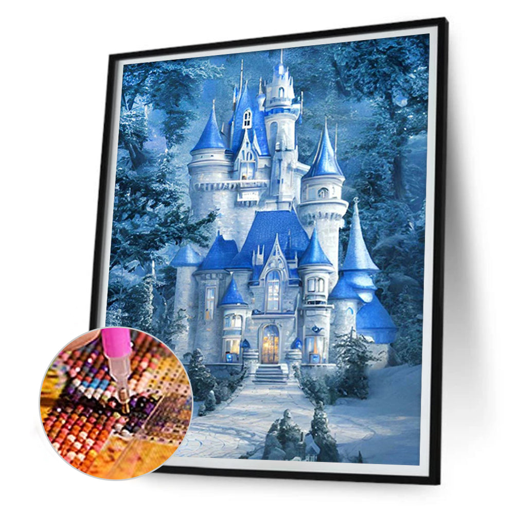 Blue Castle - Full Round Drill Diamond Painting 30*40CM