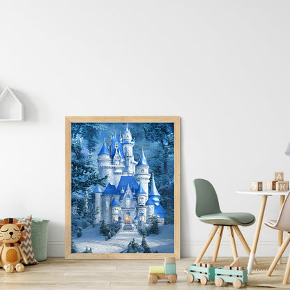 Blue Castle - Full Round Drill Diamond Painting 30*40CM