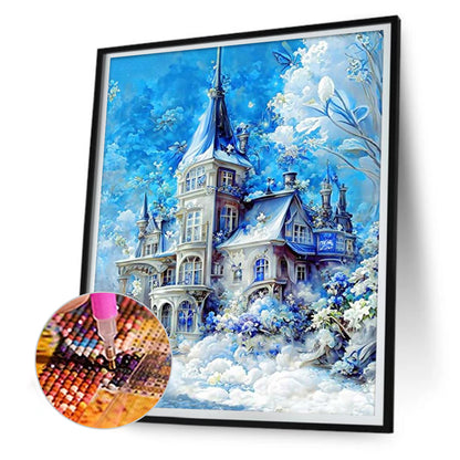 Blue Castle - Full Round Drill Diamond Painting 30*40CM