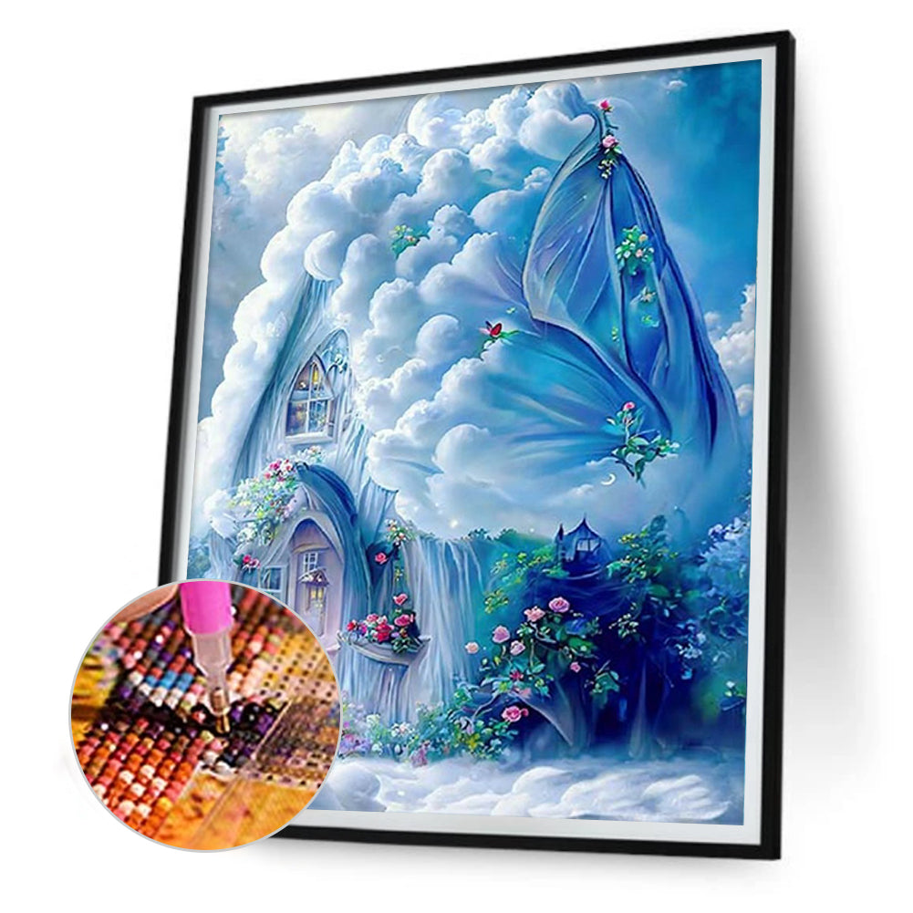 Blue Castle - Full Round Drill Diamond Painting 30*40CM