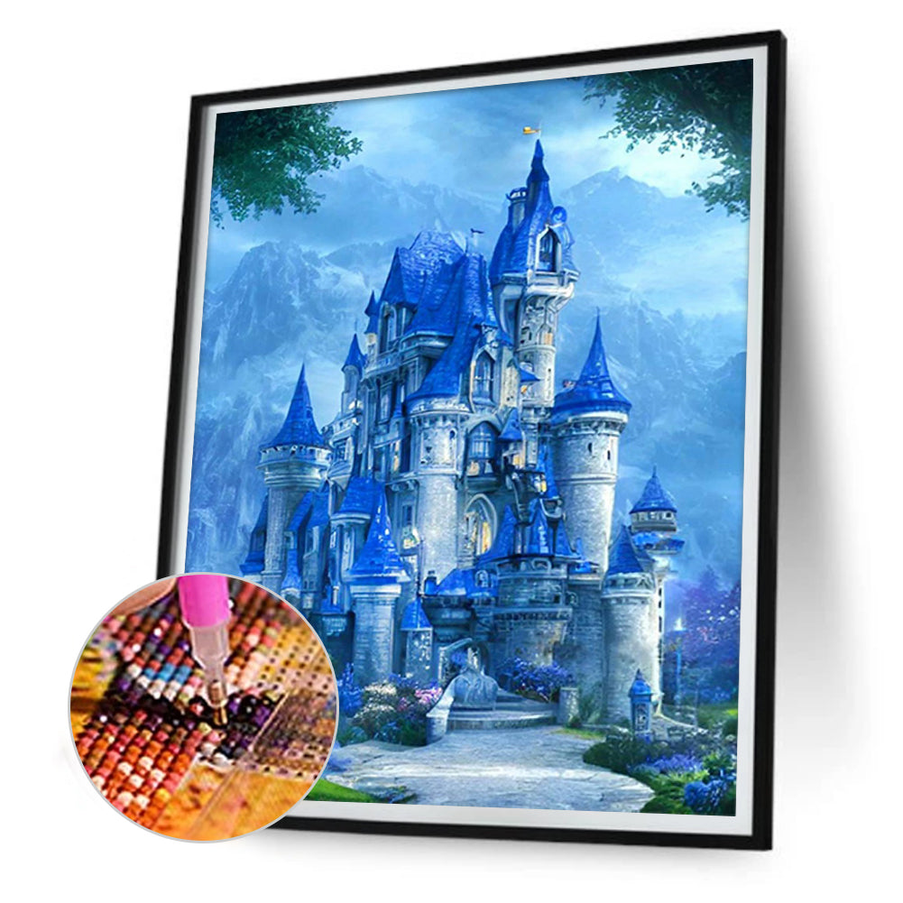 Blue Castle - Full Round Drill Diamond Painting 30*40CM