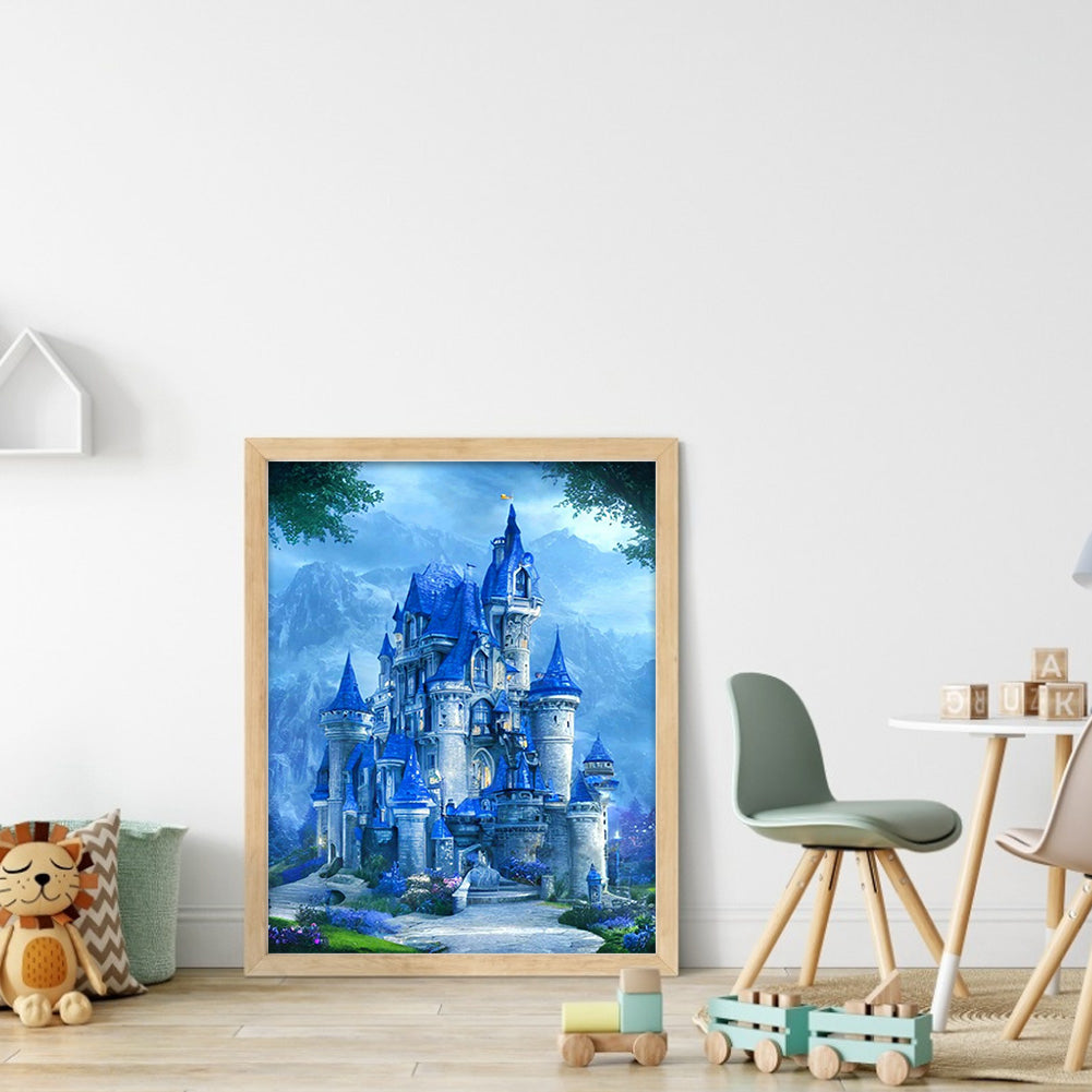 Blue Castle - Full Round Drill Diamond Painting 30*40CM